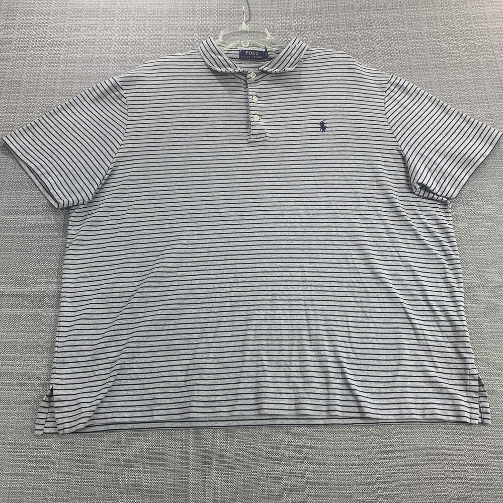 Polo Ralph Lauren Shirt Mens Large Gray White Striped Polo Classic Fit Pony Logo